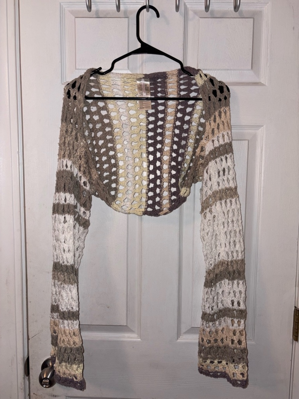 Free People Gia Crochet Stripe Open Knit Shrug Boho Cardigan